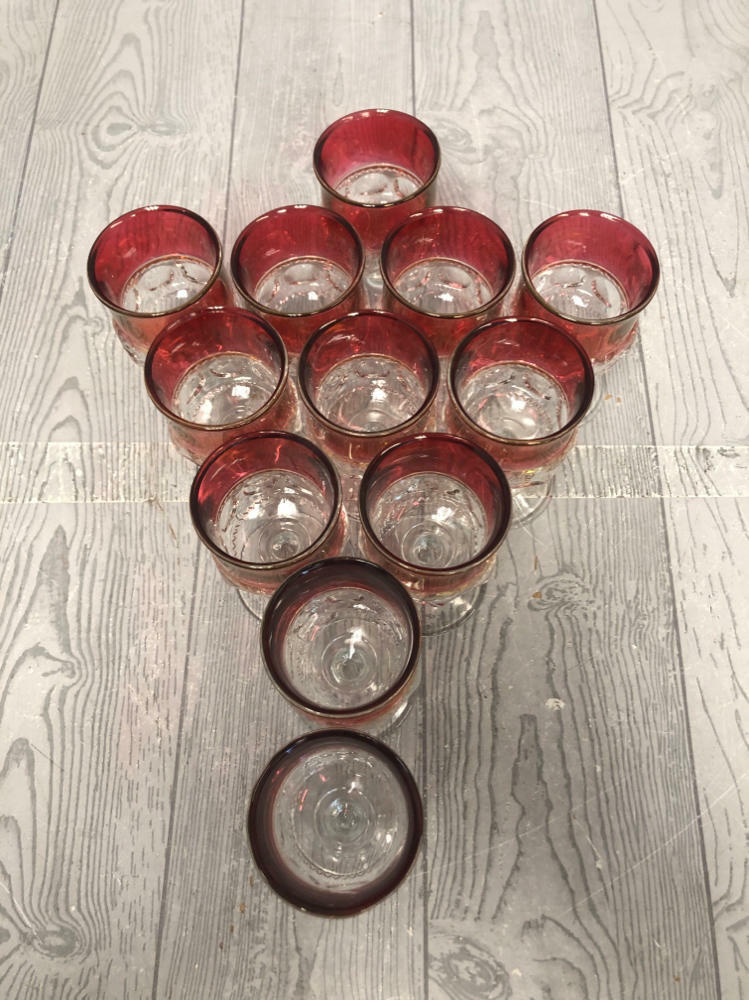 Set of 12 Vintage Goblets/Barware in Kings Crown/Thumbprint Style Ruby Cranberry - Good