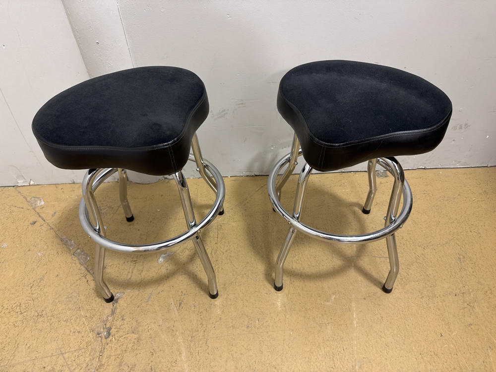 Pair of Guitarist Saddle Stool / Small Black Swivel Stools - Unique Stools - Good