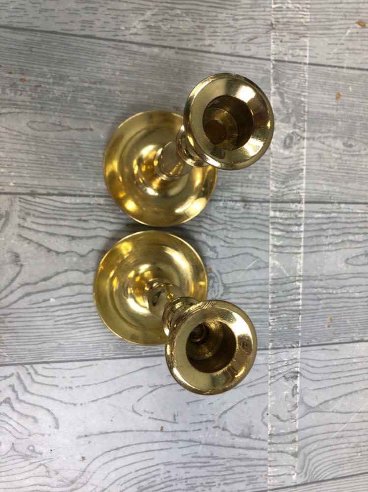 Pair of Baldwin 6.25 Polished Brass Saucer Base Weighted Candle Holders - Decor - Good