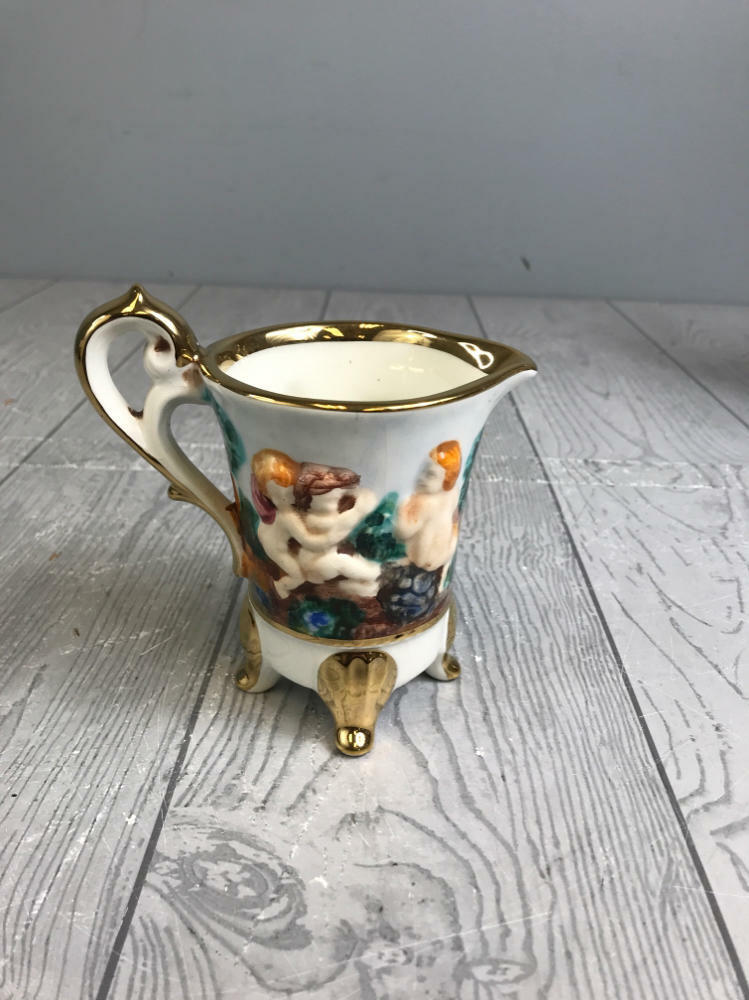 GV R. Capodimonte Coffee Set, Hand Painted Espresso Coffee Set - Gold Plated - Very Good