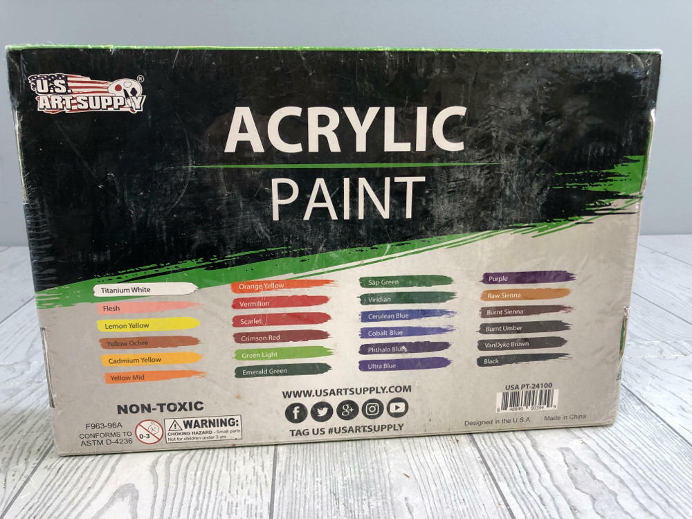 U.S. Art Supply 24 Color Acrylic Paint Set, 3.3 Fl Oz (Pack of 24)
