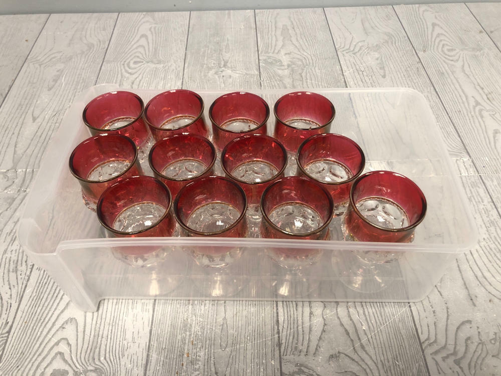 Set of 12 Vintage Goblets/Barware in Kings Crown/Thumbprint Style Ruby Cranberry - Good