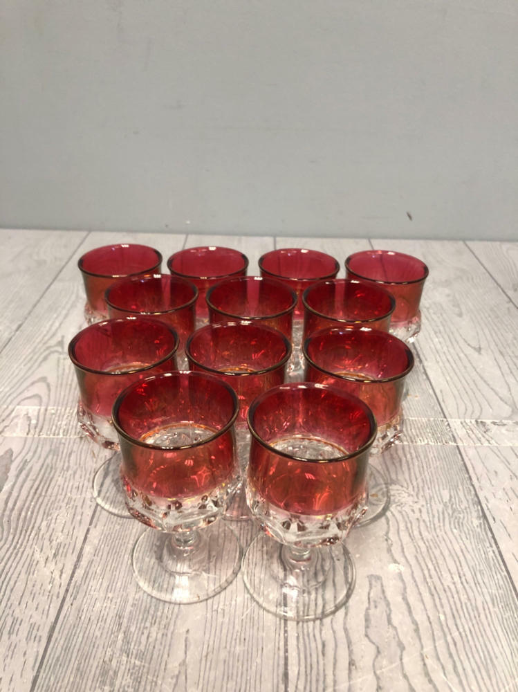 Set of 12 Vintage Goblets/Barware in Kings Crown/Thumbprint Style Ruby Cranberry - Good