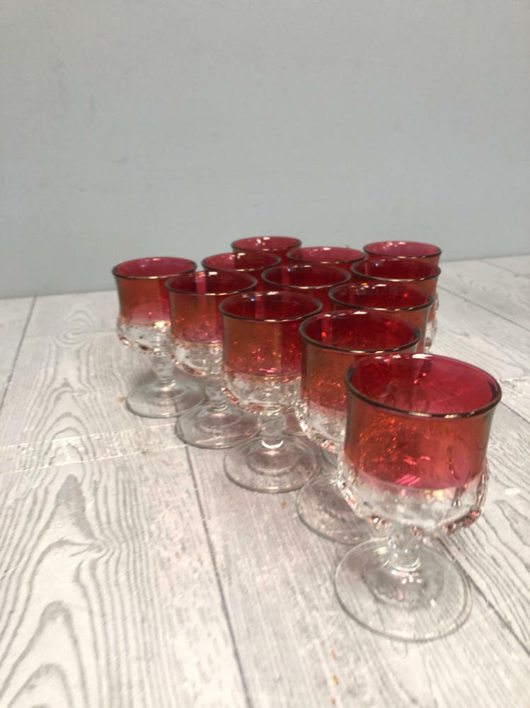 Set of 12 Vintage Goblets/Barware in Kings Crown/Thumbprint Style Ruby Cranberry - Good