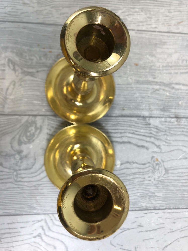 Pair of Baldwin 6.25 Polished Brass Saucer Base Weighted Candle Holders - Decor - Good