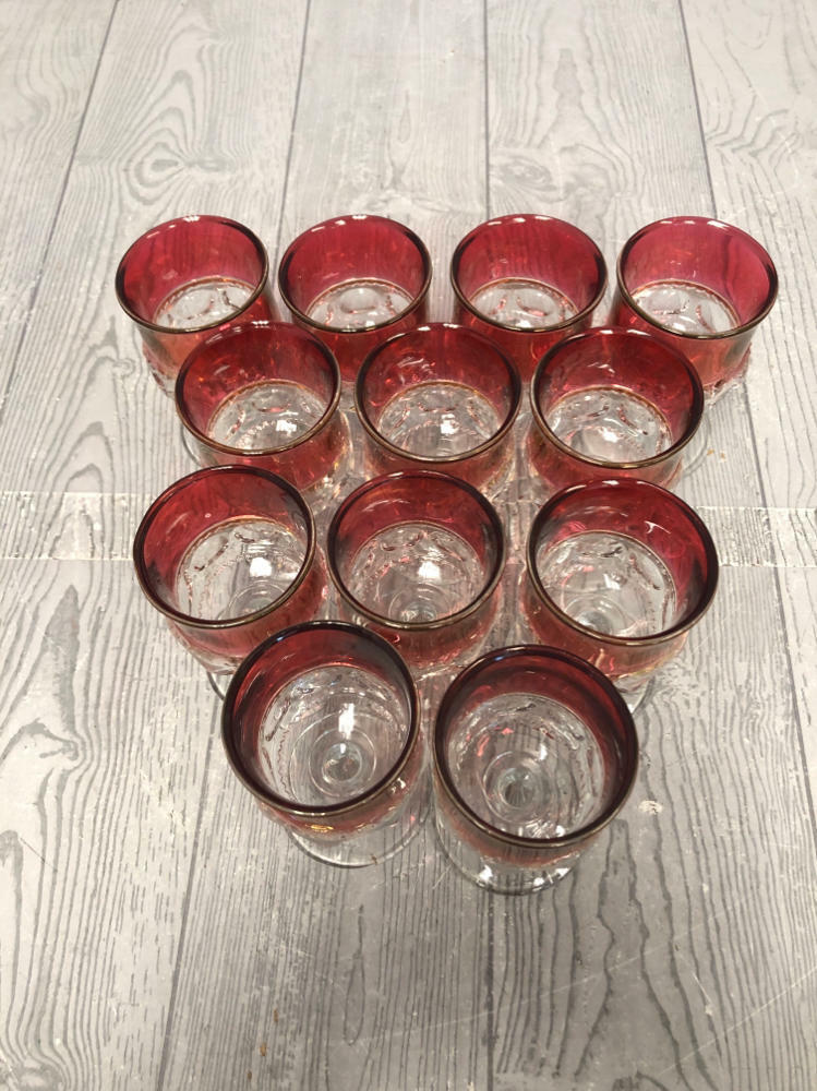 Set of 12 Vintage Goblets/Barware in Kings Crown/Thumbprint Style Ruby Cranberry - Good