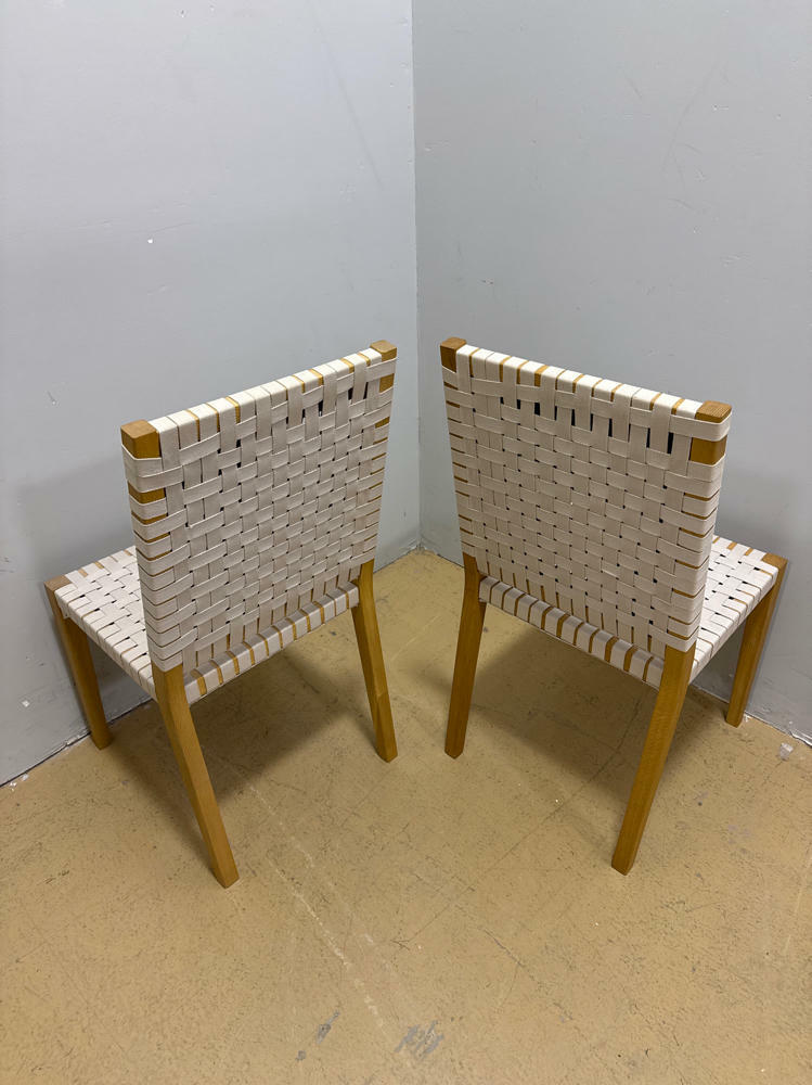 Pair of Cream Colored Woven Chairs Designed by Conran - Wooden Oak Frame - Good