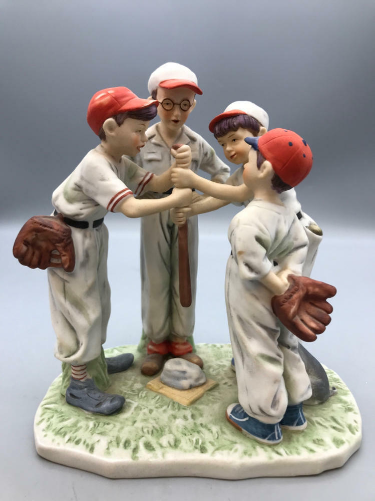 Gorham Choosing Up by Norman Rockwell Porcelain Figurine 4 Boys Playing Baseball - Very Good