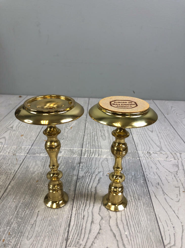 Pair of Baldwin 6.25 Polished Brass Saucer Base Weighted Candle Holders - Decor - Good