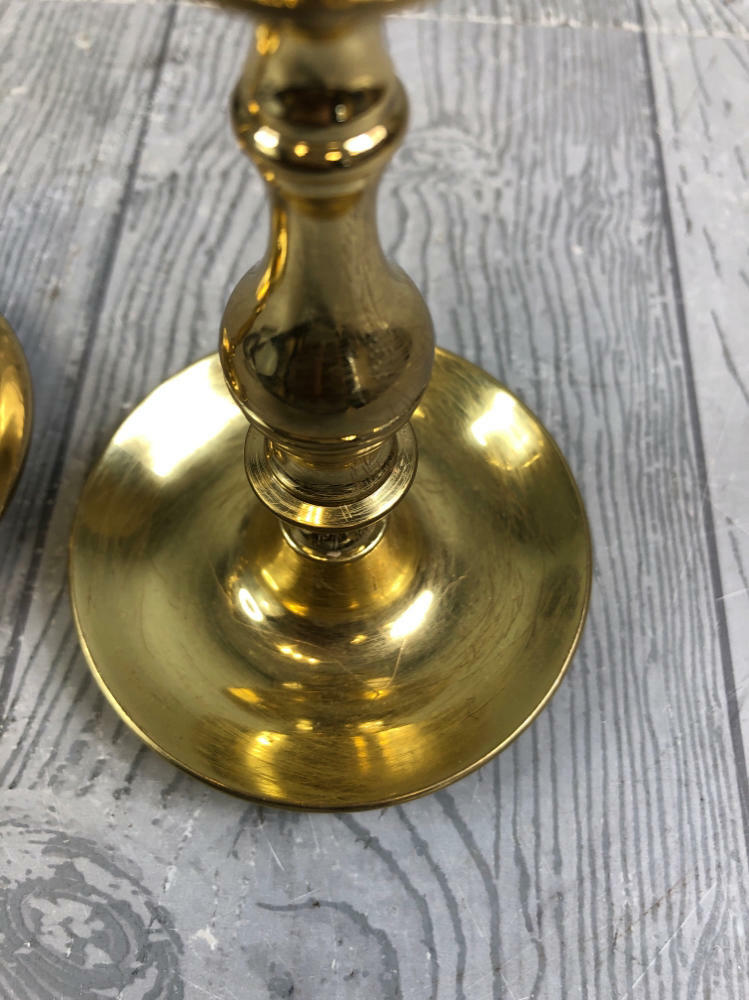 Pair of Baldwin 6.25 Polished Brass Saucer Base Weighted Candle Holders - Decor - Good