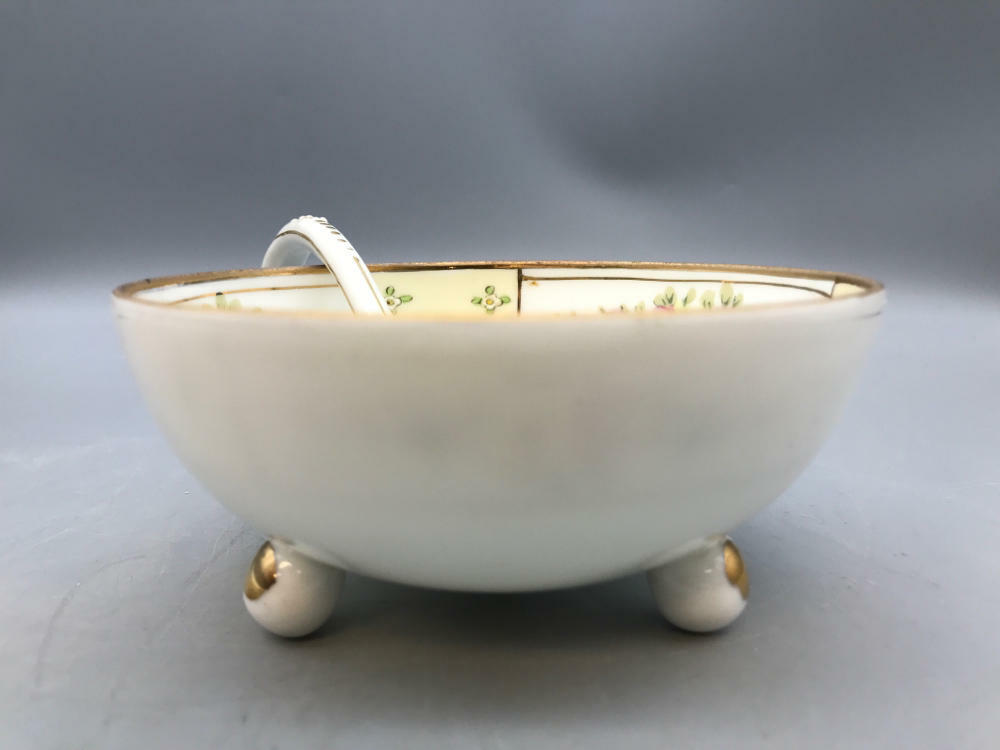 Hand painted 3 Legged Nippon Bowl with Spoon/Ladle - Good