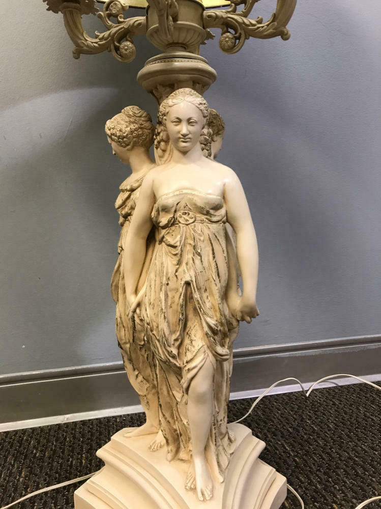 Pair of Large Vintage Lamps- 45" Tall- Three Graces Greek Goddesses on Bases - Good