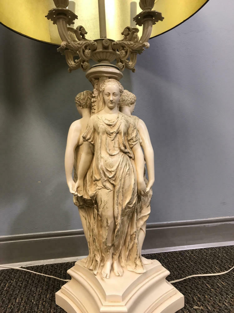 Pair of Large Vintage Lamps- 45" Tall- Three Graces Greek Goddesses on Bases - Good