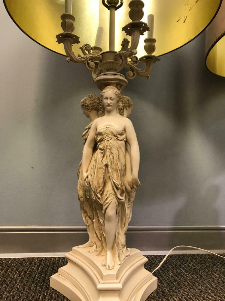 Pair of Large Vintage Lamps- 45" Tall- Three Graces Greek Goddesses on Bases - Good