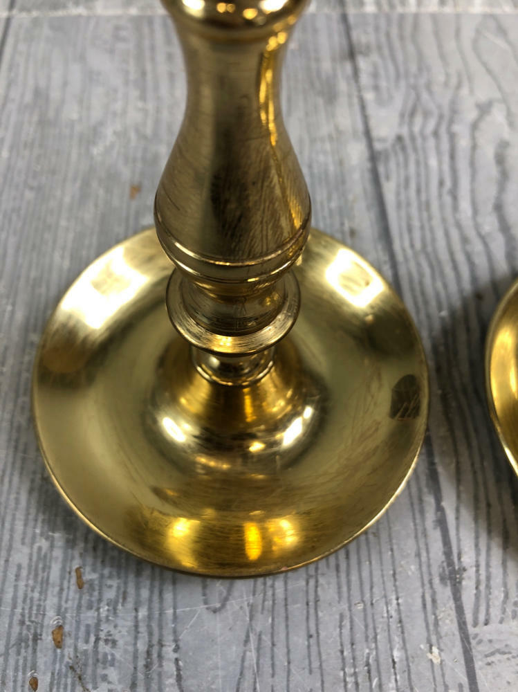 Pair of Baldwin 6.25 Polished Brass Saucer Base Weighted Candle Holders - Decor - Good