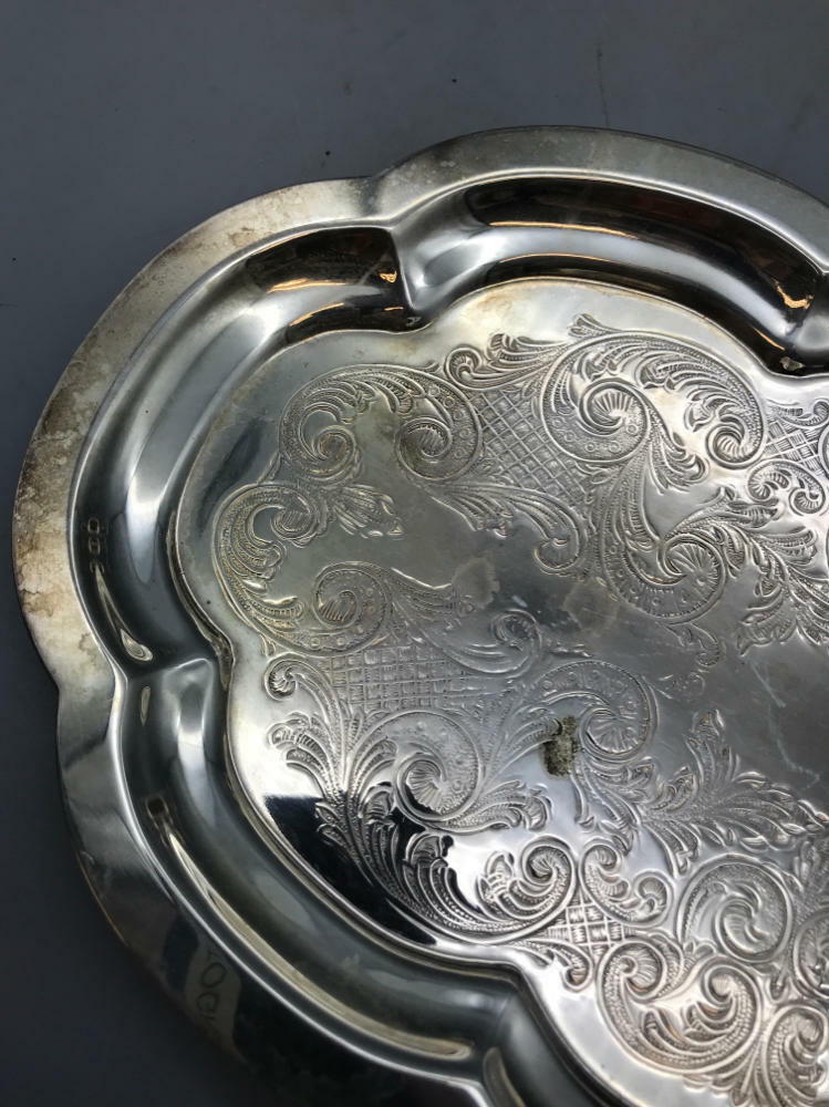 Pilgrim Silver Plate Goblets Set of 5 with Etched Unbranded Silver Plate Tray - Good