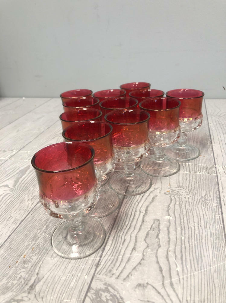 Set of 12 Vintage Goblets/Barware in Kings Crown/Thumbprint Style Ruby Cranberry - Good
