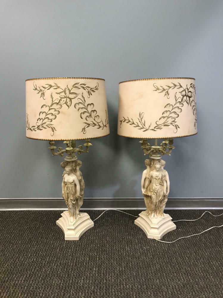 Pair of Large Vintage Lamps- 45" Tall- Three Graces Greek Goddesses on Bases - Good