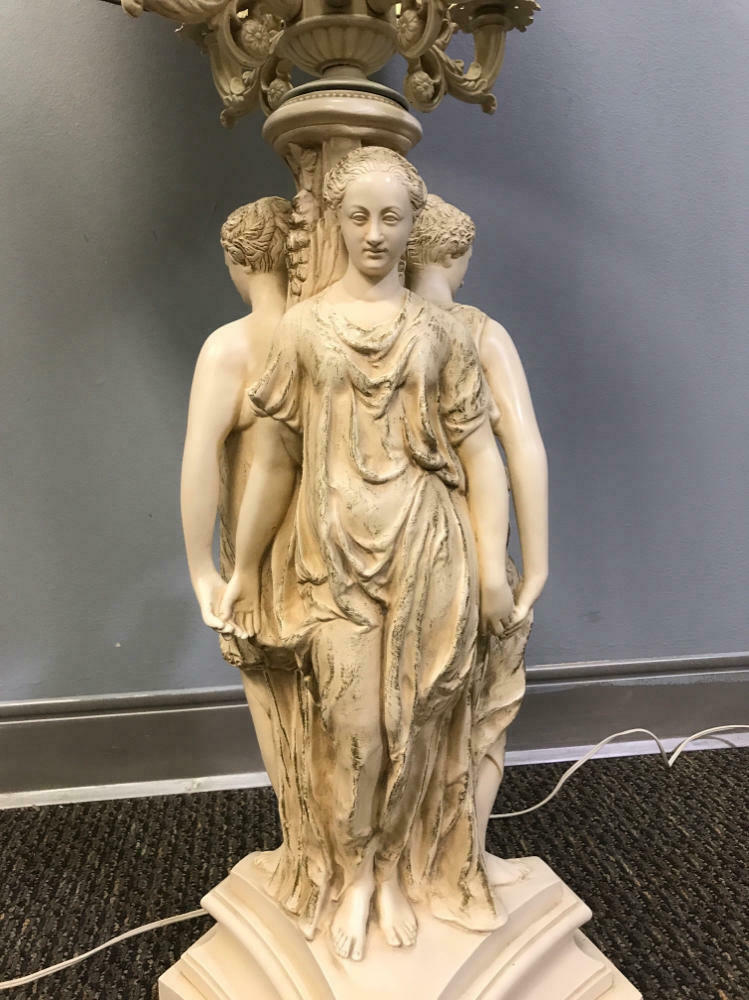 Pair of Large Vintage Lamps- 45" Tall- Three Graces Greek Goddesses on Bases - Good