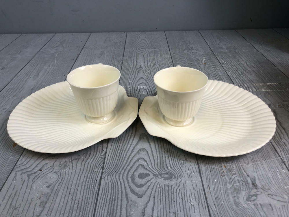 4 Piece Vintage Wedgwood Edme Shell Shaped Tea Cup & Saucer