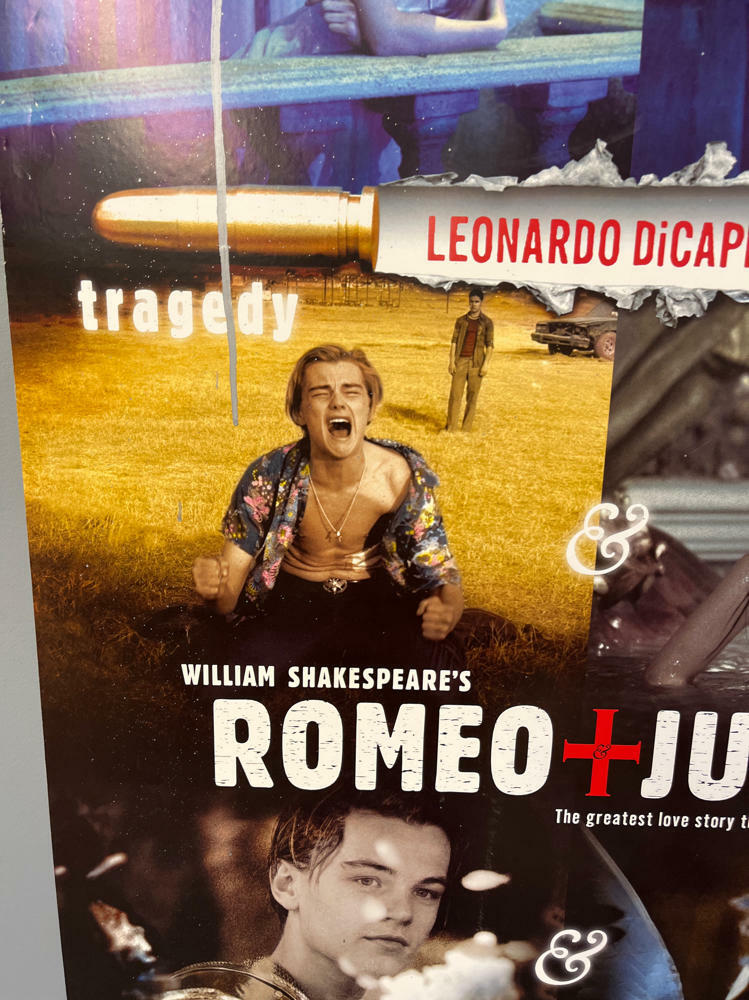RARE!!! Romeo & Juliet Leonardo DiCaprio Clare Danes Movie Poster on Foam Board - Good