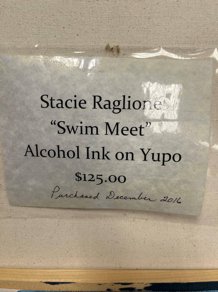 Beautiful Painting by Stacie Raglione "Swim Meet" Alcohol Ink on Yupo - Good