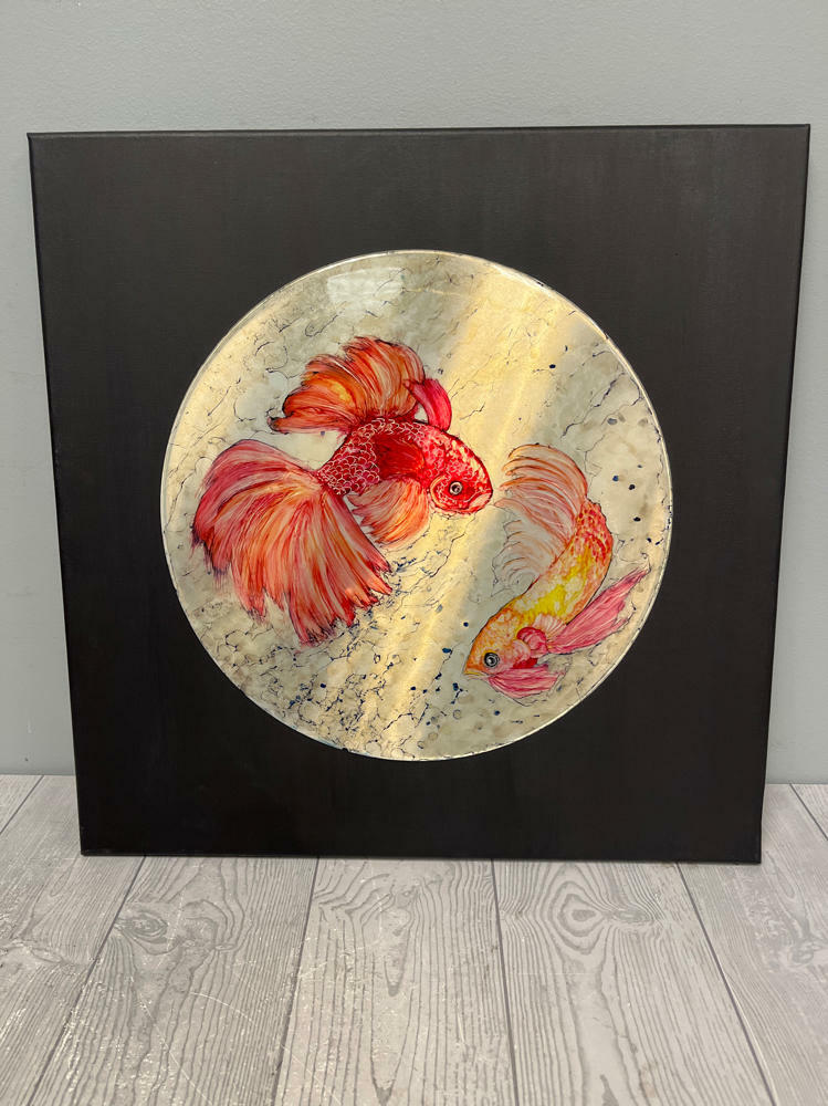 Beautiful Painting by Stacie Raglione "Swim Meet" Alcohol Ink on Yupo - Good