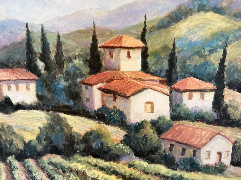 BIG!!! Framed Art - Landscape of Tuscany Vineyard in Hills Homes Red Roof - Good