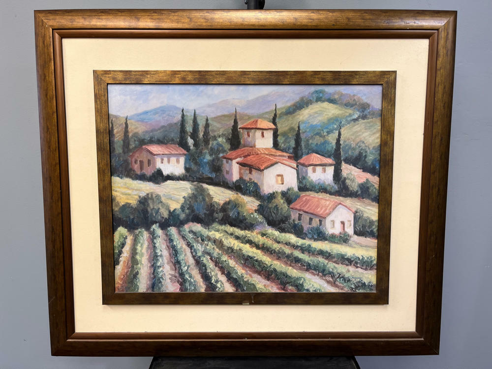 BIG!!! Framed Art - Landscape of Tuscany Vineyard in Hills Homes Red Roof - Good