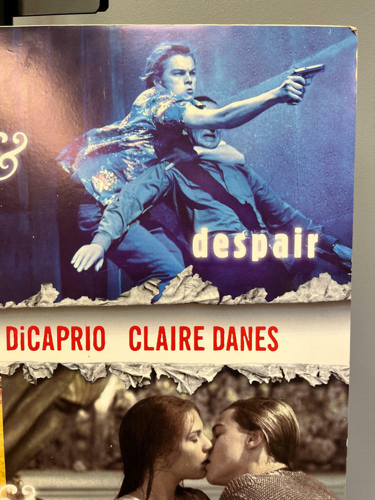 RARE!!! Romeo & Juliet Leonardo DiCaprio Clare Danes Movie Poster on Foam Board - Good