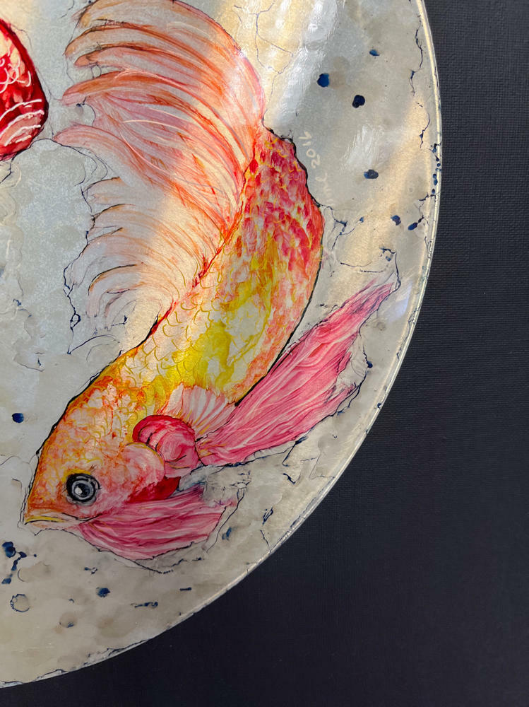 Beautiful Painting by Stacie Raglione "Swim Meet" Alcohol Ink on Yupo - Good