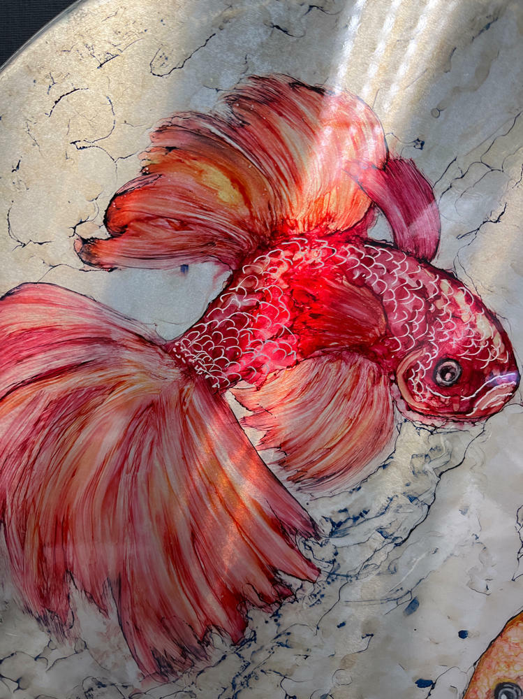 Beautiful Painting by Stacie Raglione "Swim Meet" Alcohol Ink on Yupo - Good
