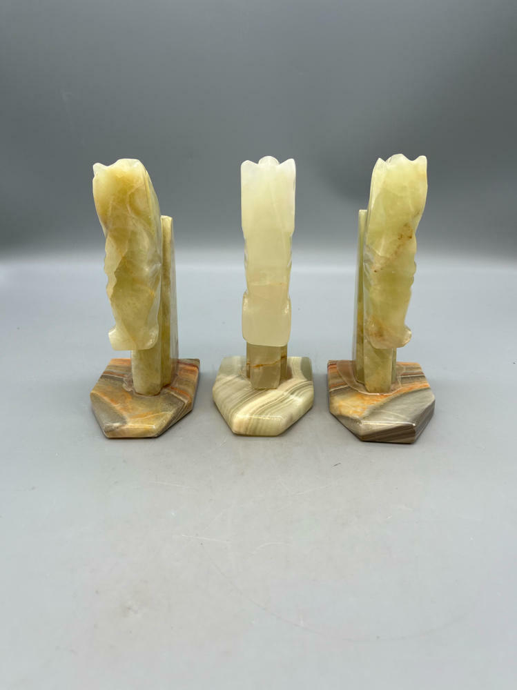 Three Vintage Marbled Carved Stone Trojan Horse Book Ends/Paper Weights - Good
