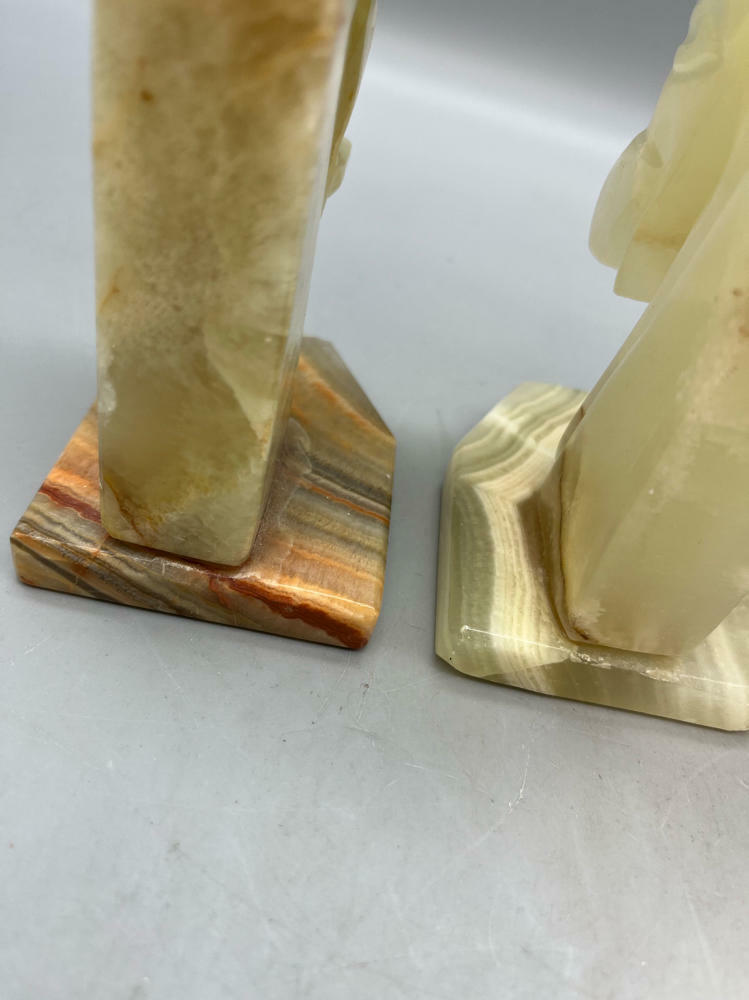 Three Vintage Marbled Carved Stone Trojan Horse Book Ends/Paper Weights - Good