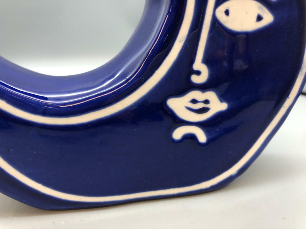 Moon with a Face Vase Blue & White Ceramic New In Box