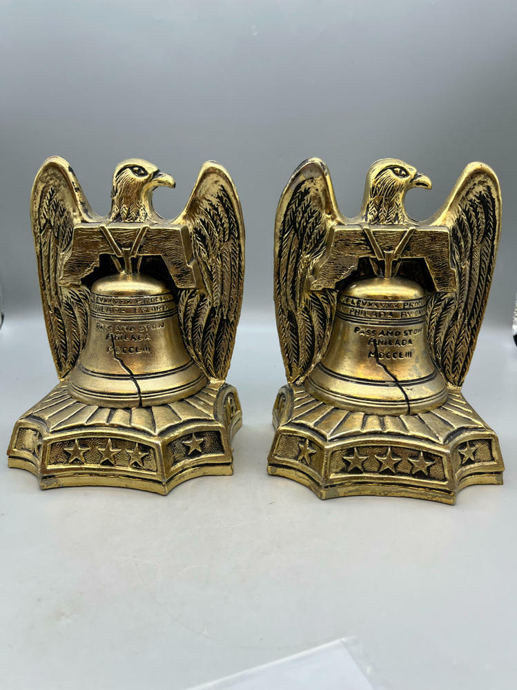 RARE FIND!!! Vintage Brass American Eagle Liberty Bell Bicentennial Bookends - Good