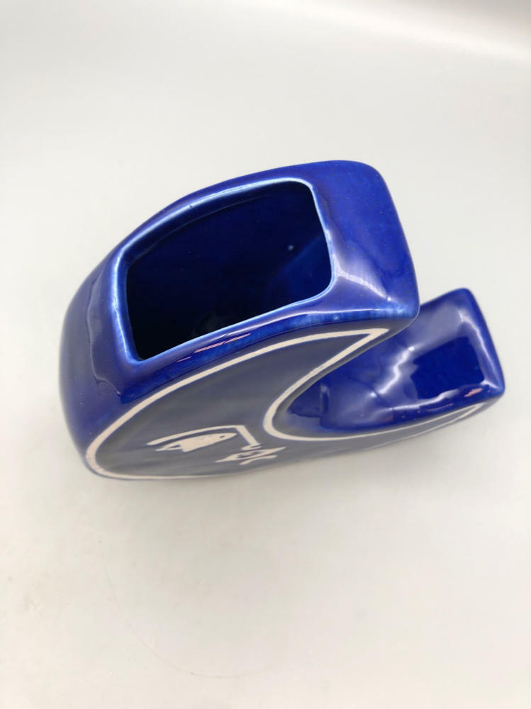 Moon with a Face Vase Blue & White Ceramic New In Box