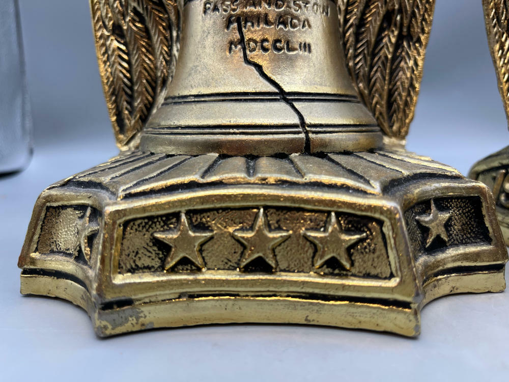 RARE FIND!!! Vintage Brass American Eagle Liberty Bell Bicentennial Bookends - Good