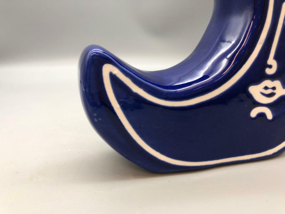 Moon with a Face Vase Blue & White Ceramic New In Box