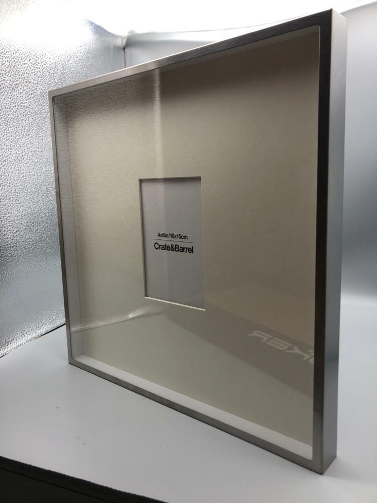 Crate & Barrel Brushed Silver Metal Picture Frame with Vertical White Mat 4x6