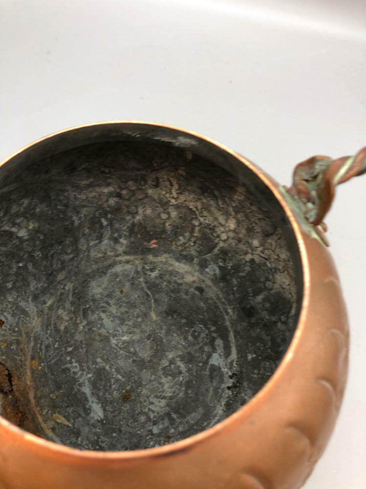 Vintage Copper Kettle with Floral Stamp - Good