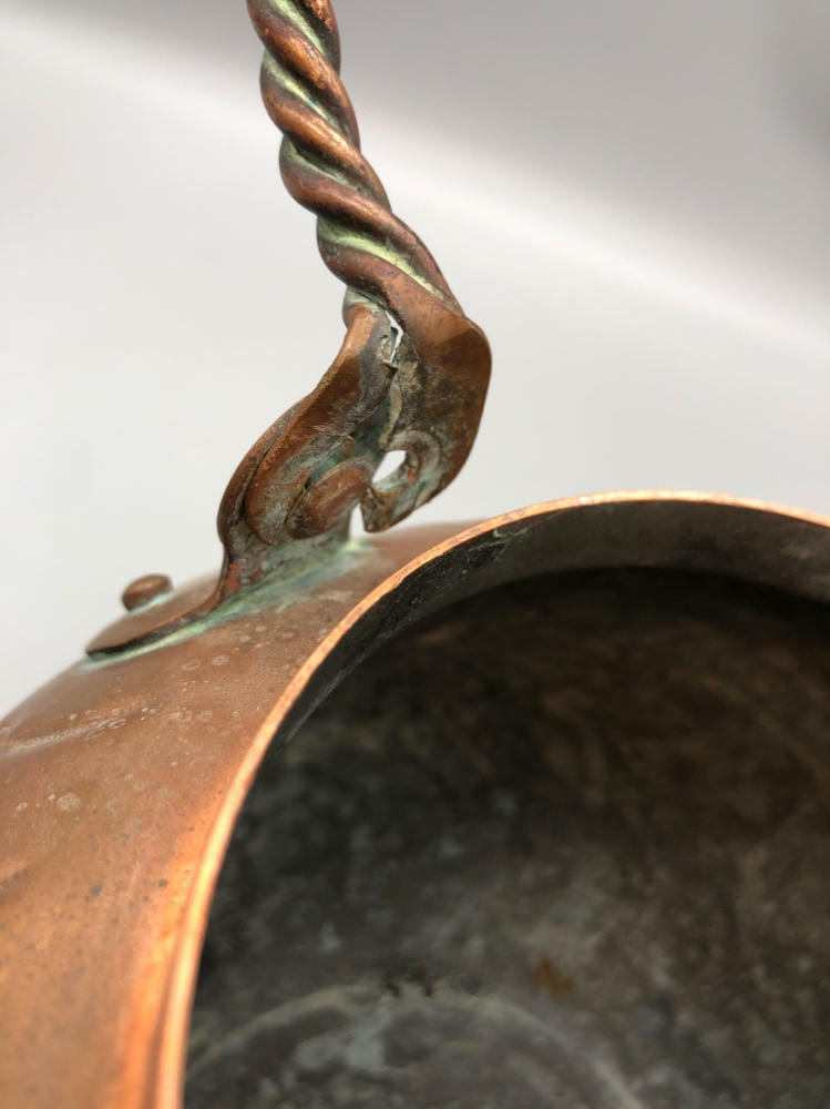 Vintage Copper Kettle with Floral Stamp - Good