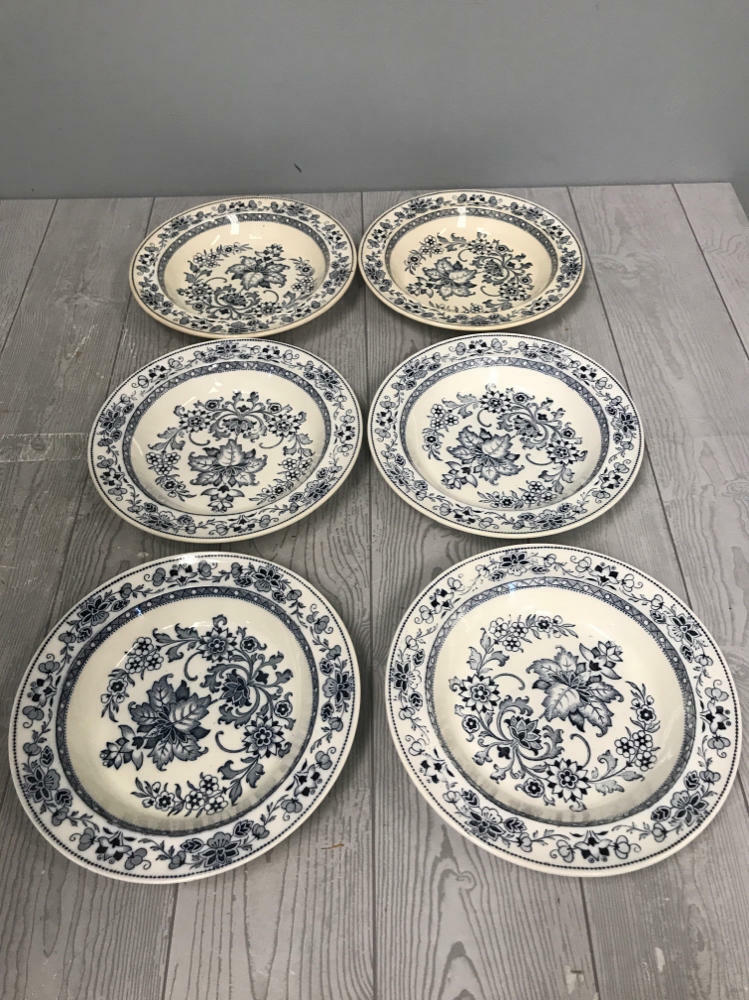 Set of 6 Vintage Wedgwood "Mandarin" Blue Deep Dishes Etruria England - Good