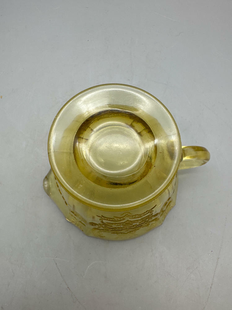 3 Piece Lot of Vintage Yellow Depression Glass Thumbprint Divided Dish & 2 Cups