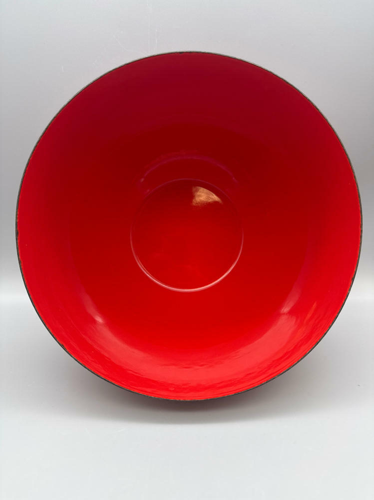 RARE!!! Finel "Arabia" Enamel Bowl Wartsila Finland MCM Red/Orange Daisy Flowers - Good