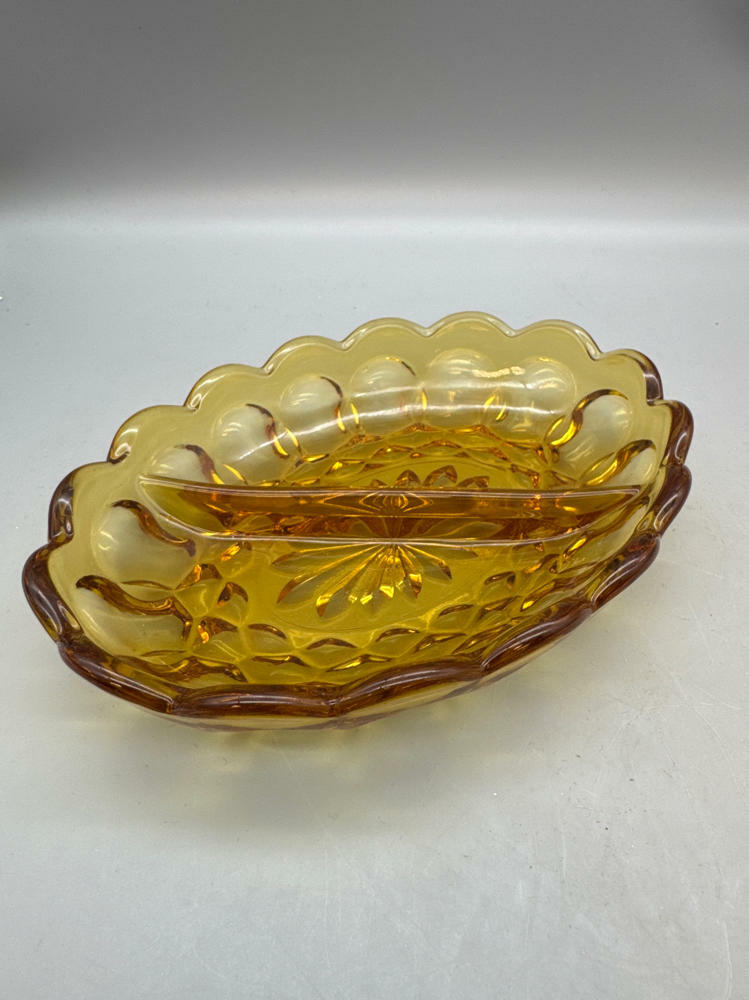 3 Piece Lot of Vintage Yellow Depression Glass Thumbprint Divided Dish & 2 Cups