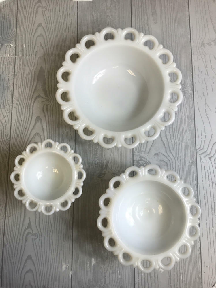 Wow!!! Lot of 24 Pieces of Assorted Sets & Styles of Milk Glass - Good