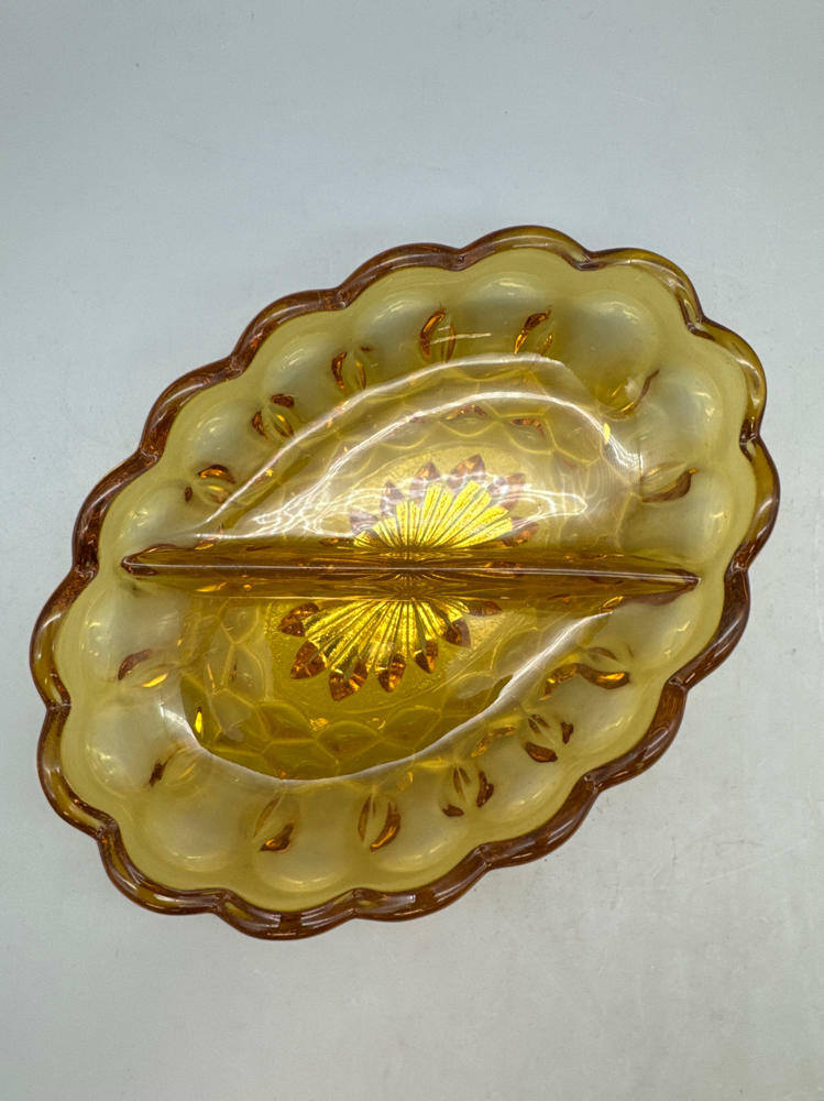 3 Piece Lot of Vintage Yellow Depression Glass Thumbprint Divided Dish & 2 Cups