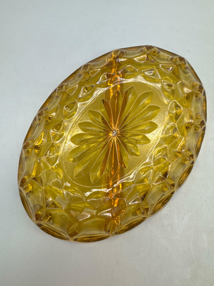 3 Piece Lot of Vintage Yellow Depression Glass Thumbprint Divided Dish & 2 Cups