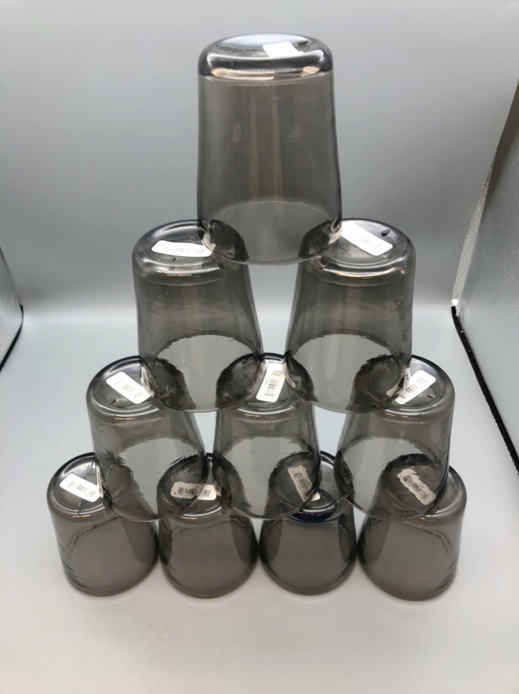 Set of 10 Bon Chef Plastic Cups 14 Oz. 3-1/2" Dia. X 4-1/4"H Smoke Gray Black - Like New